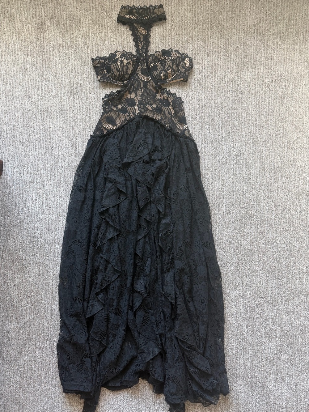 12th Tribe Princesa Black Lace Drop Waist Maxi Dress